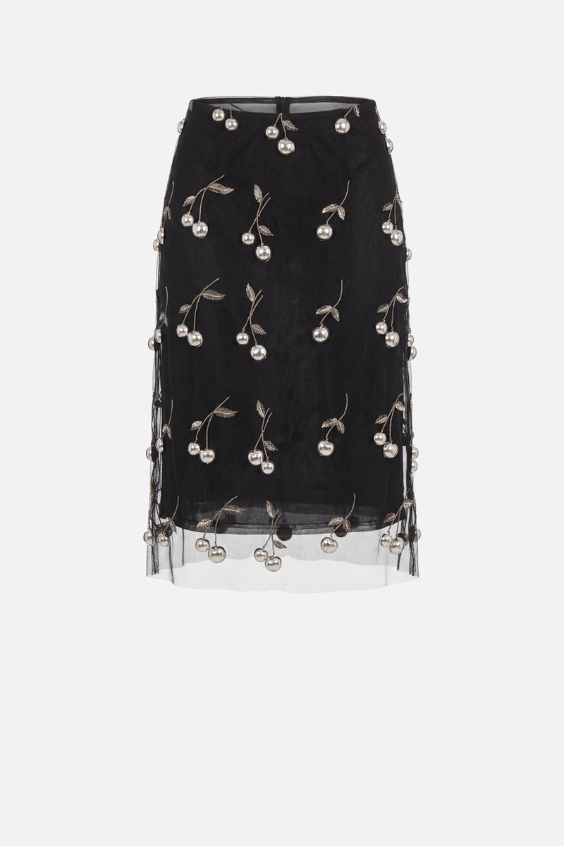 Mesh Cherry Embroidered Skirt