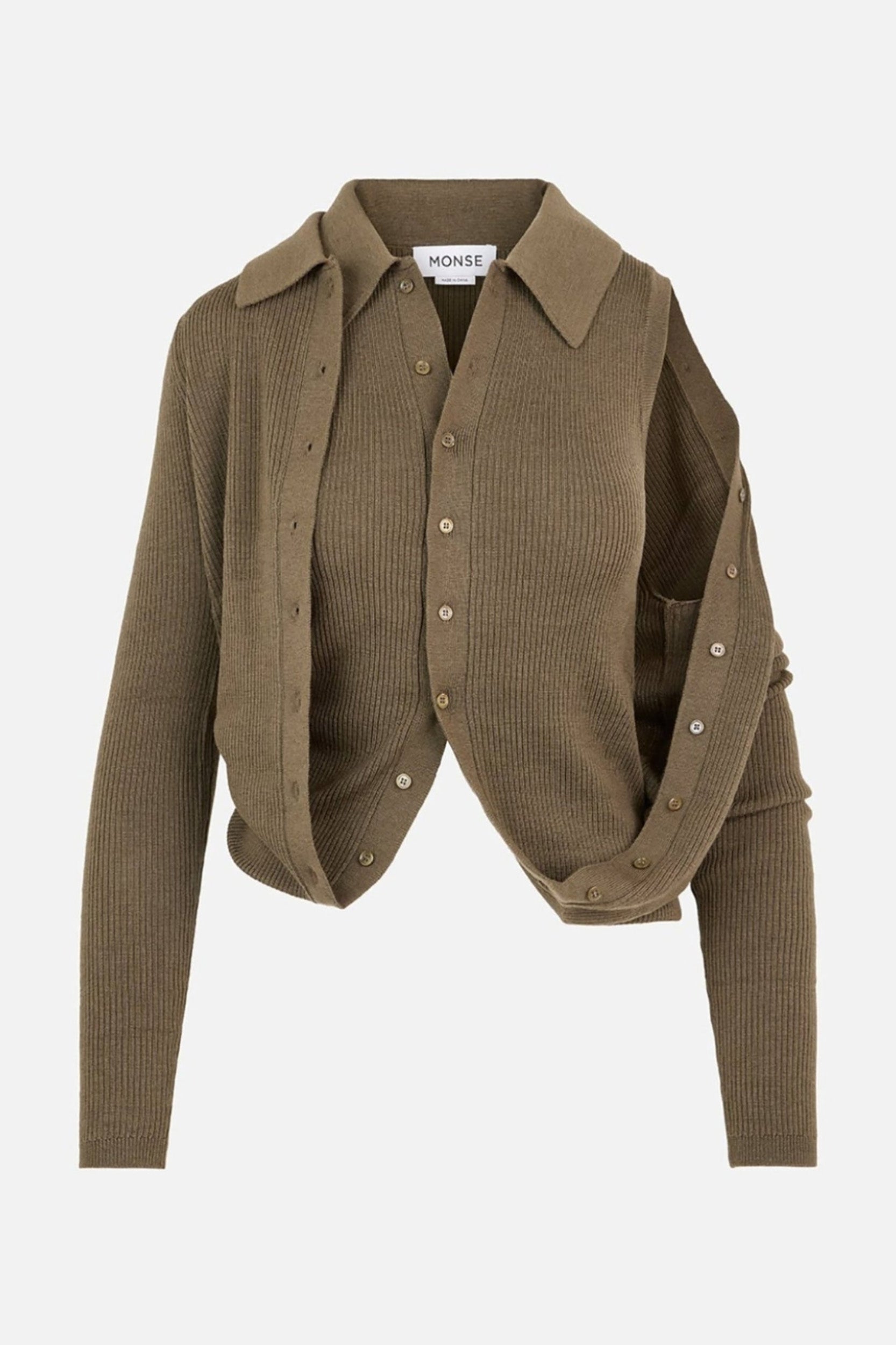 Fold Up Slim Ribbed Cardigan in Teak – MONSE