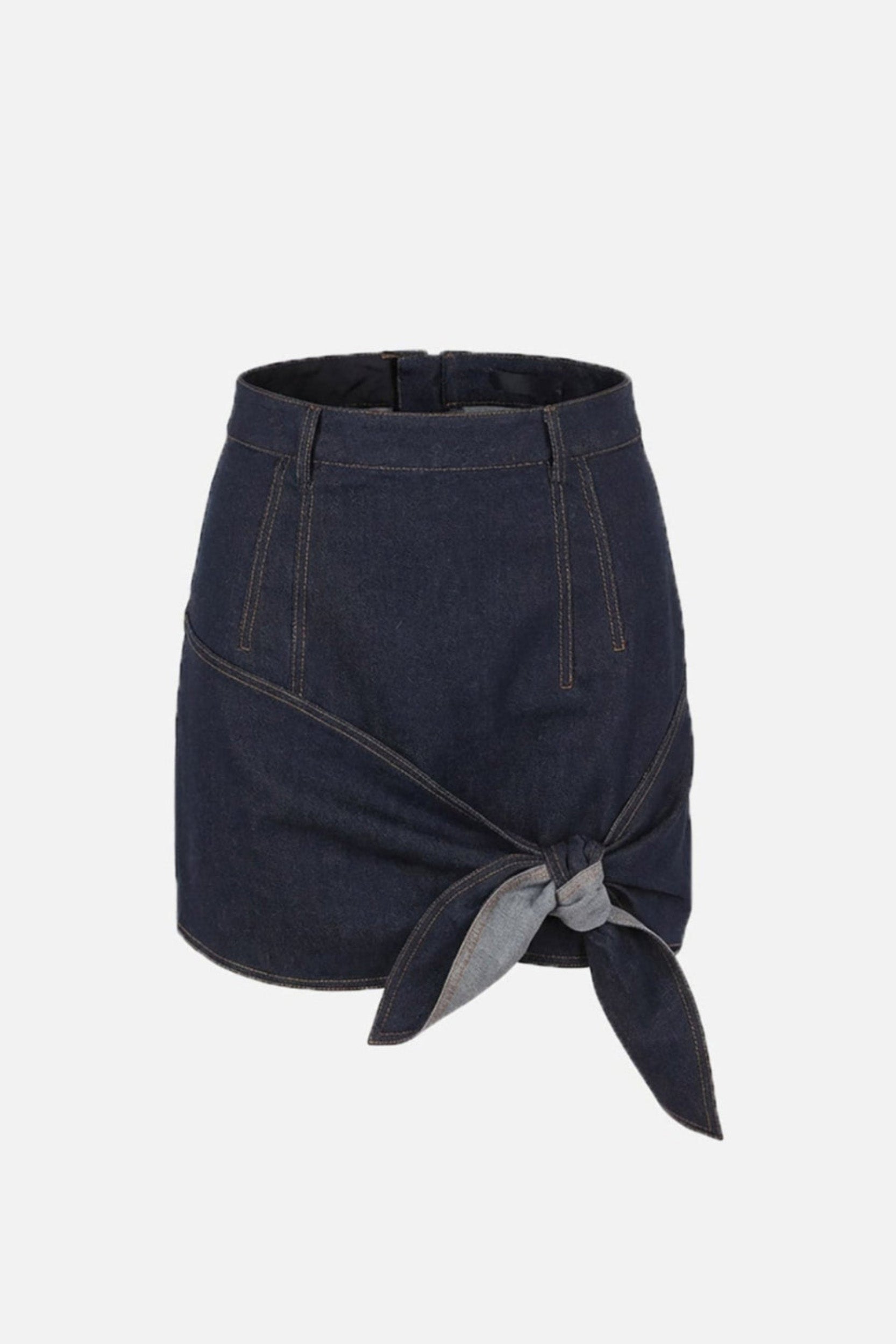 Bow-Tie Denim Mini Skirt