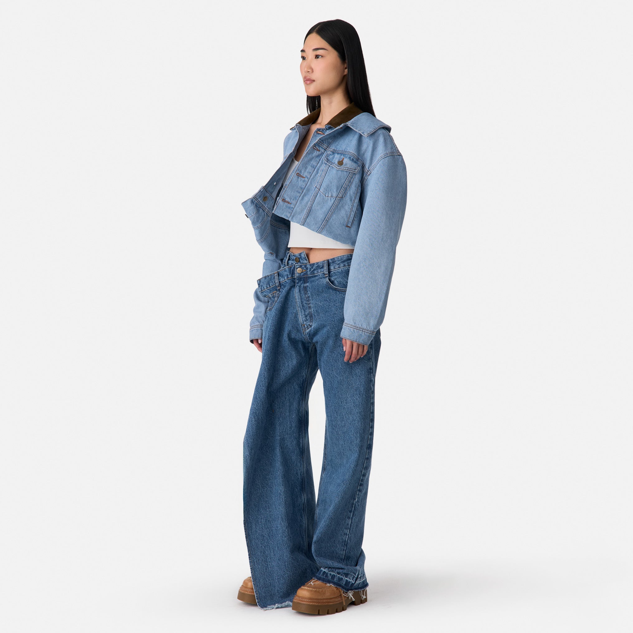 Cross-Over Cascade Denim Pants