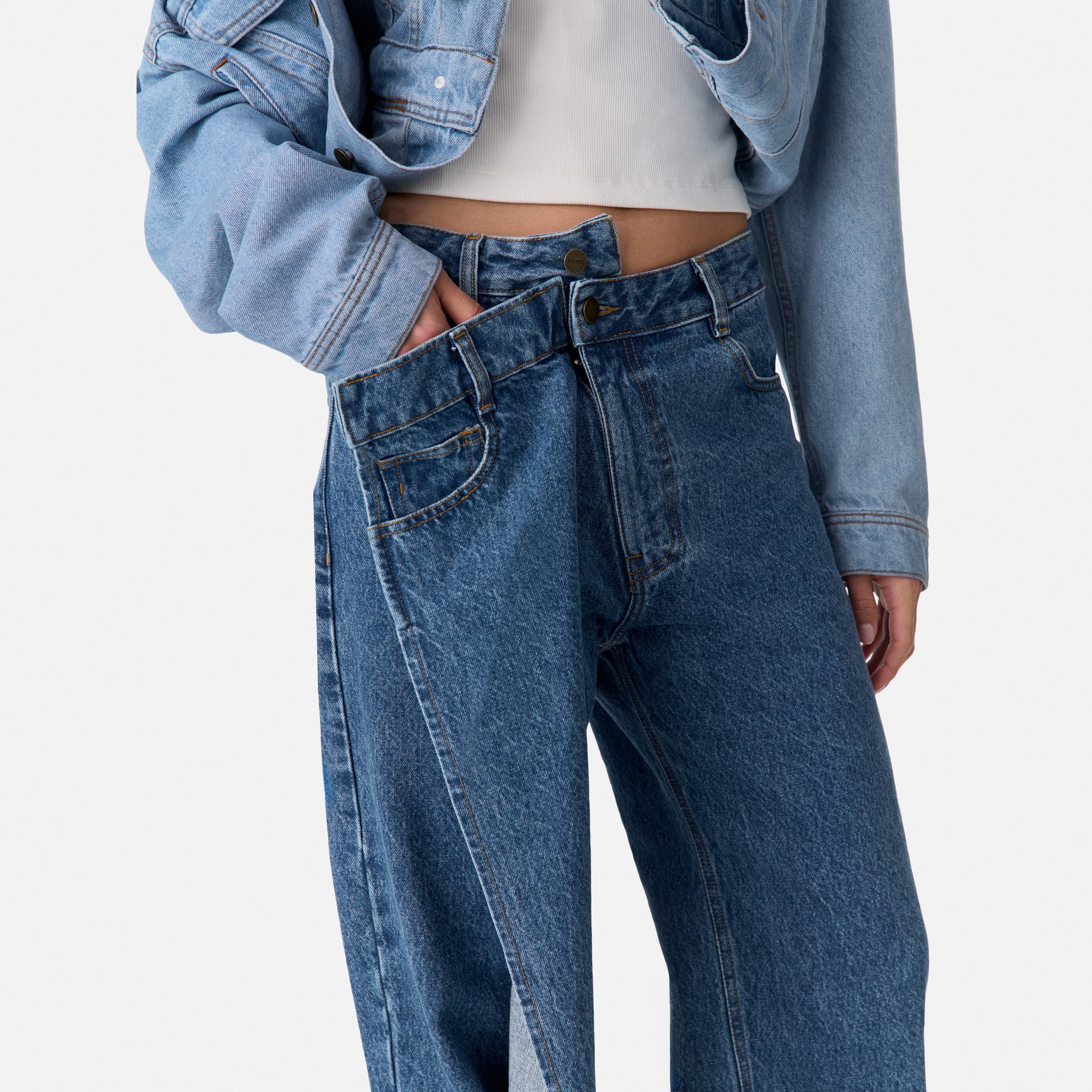 Cross-Over Cascade Denim Pants