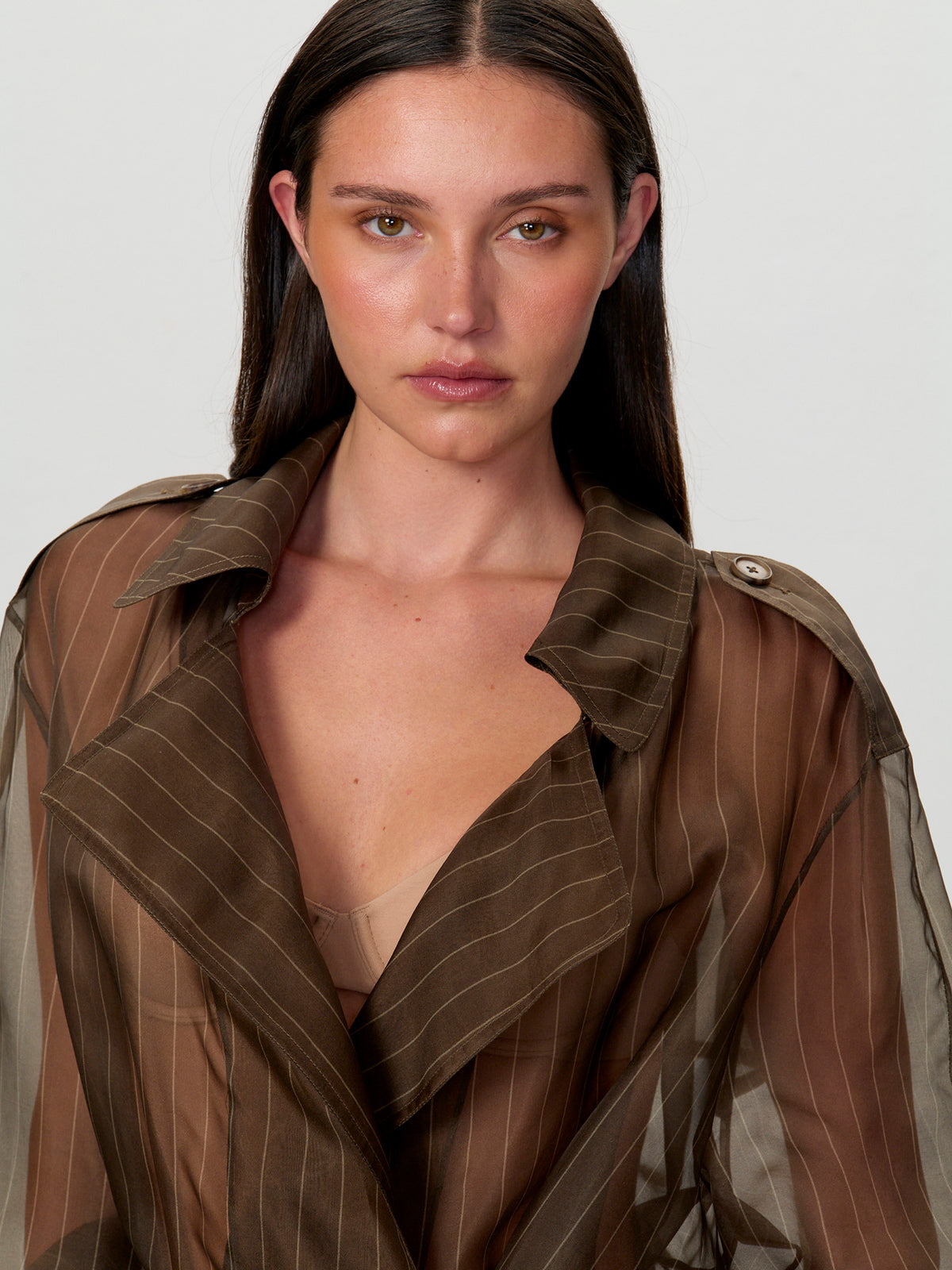 Pinstripe Organza Trench Coat