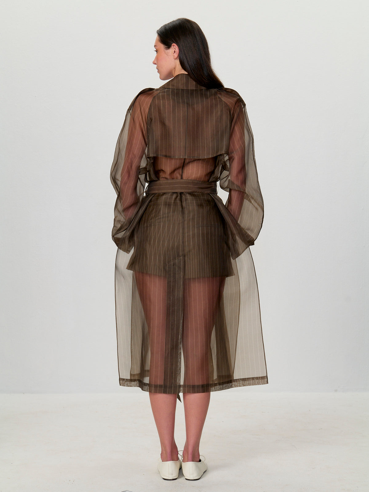 Pinstripe Organza Trench Coat