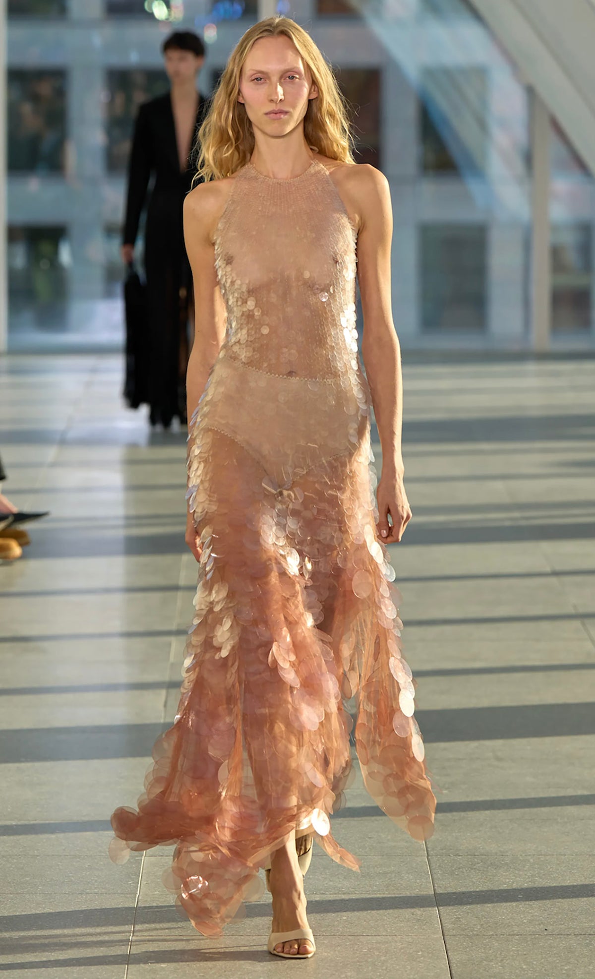 Sequin Halter Handkerchief Gown