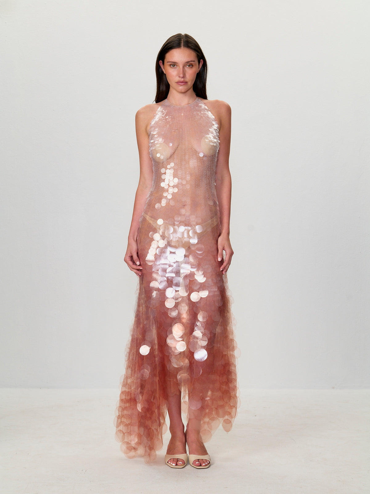 Sequin Halter Handkerchief Gown