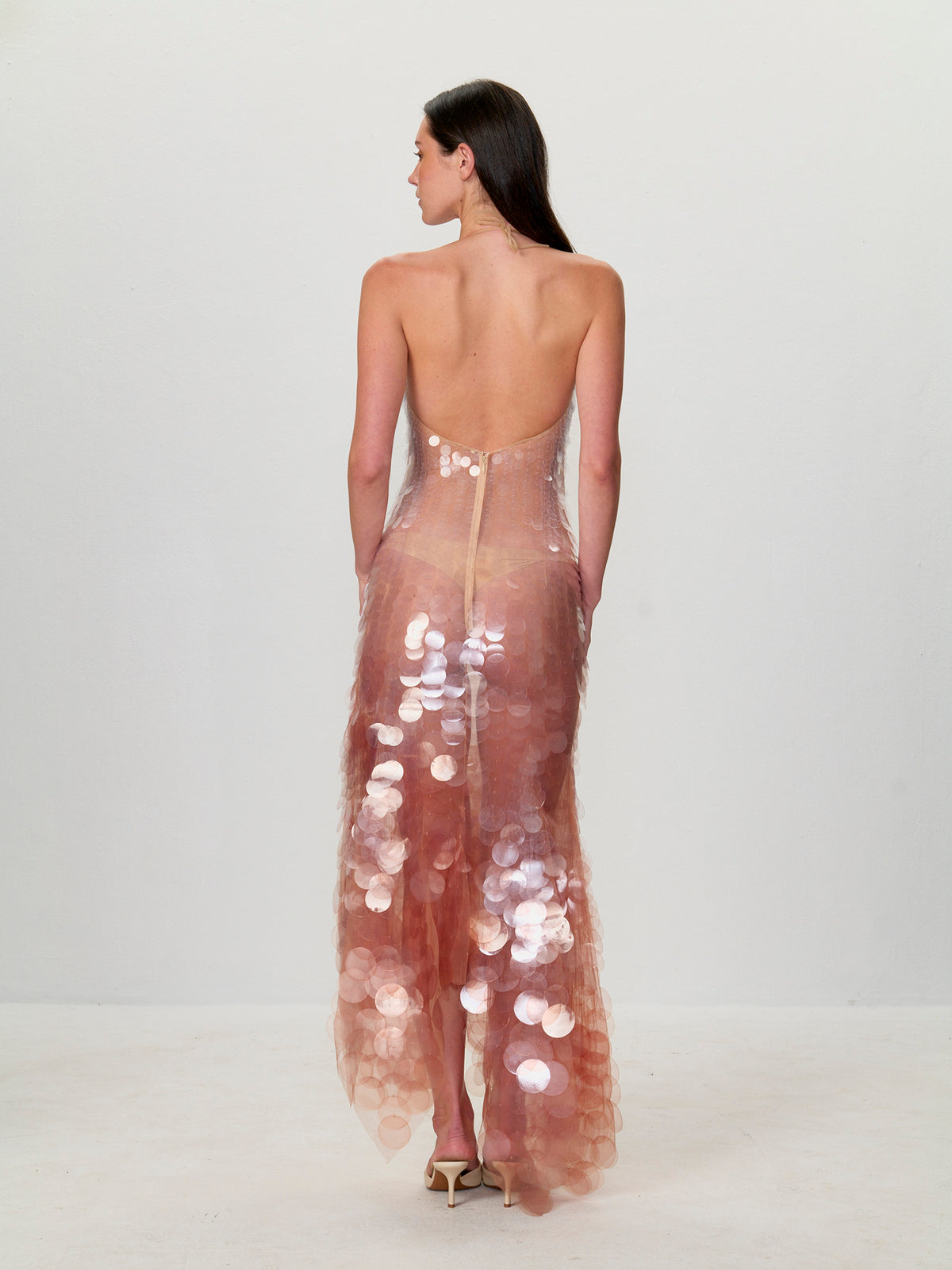 Sequin Halter Handkerchief Gown