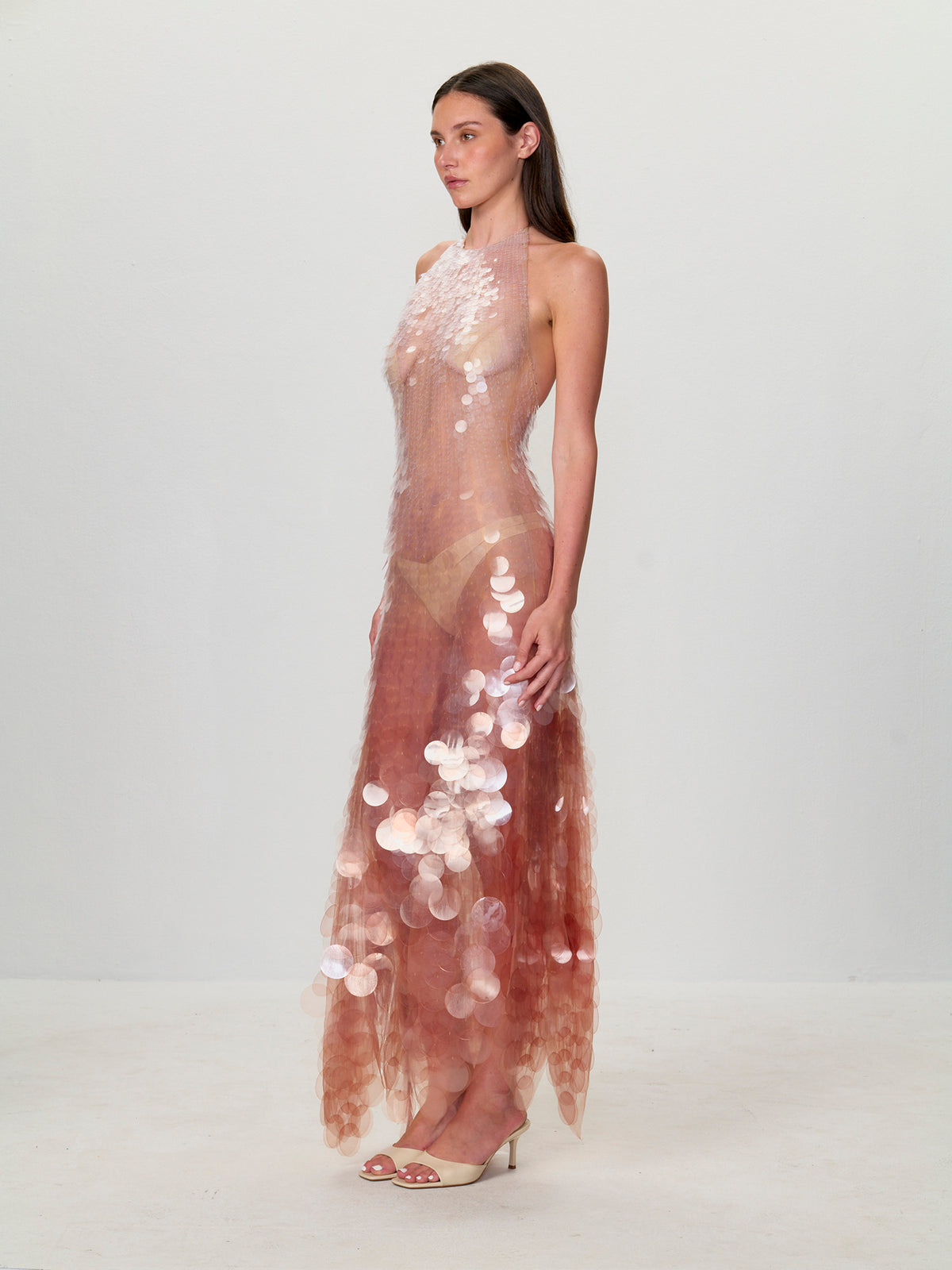 Sequin Halter Handkerchief Gown