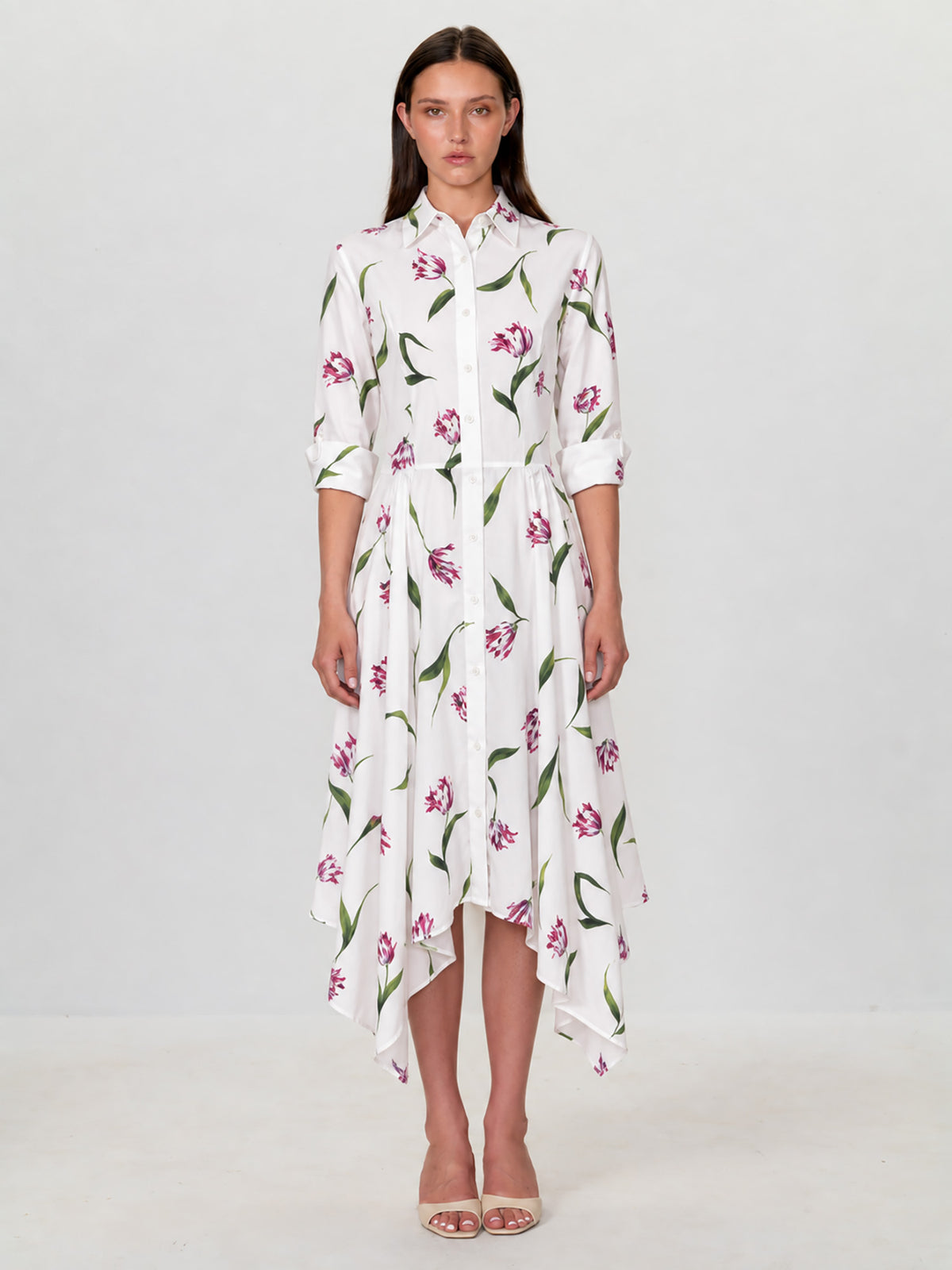 Tulip Print Cotton Maxi Shirtdress