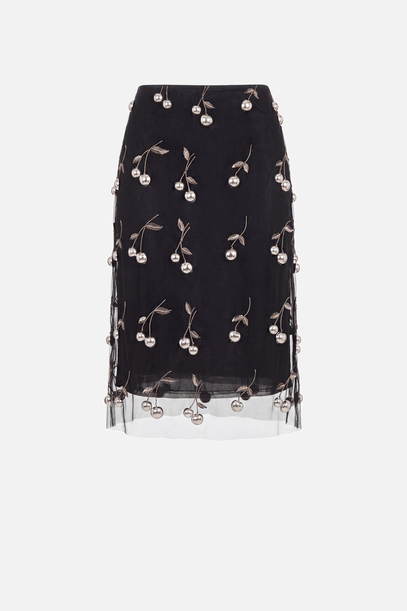 Mesh Cherry Embroidered Skirt