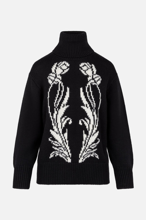 Art Deco Intarsia Knit Sweater in Black – MONSE