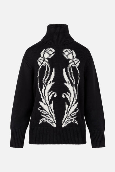 Art Deco Intarsia Knit Sweater in Black – MONSE