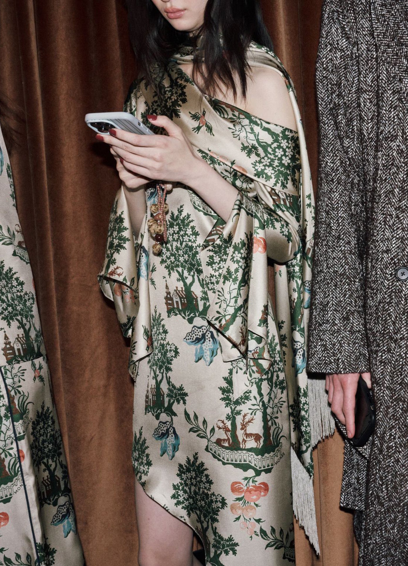 MONSE Asymmetric Hem Scarf Dress in multi on models backstage