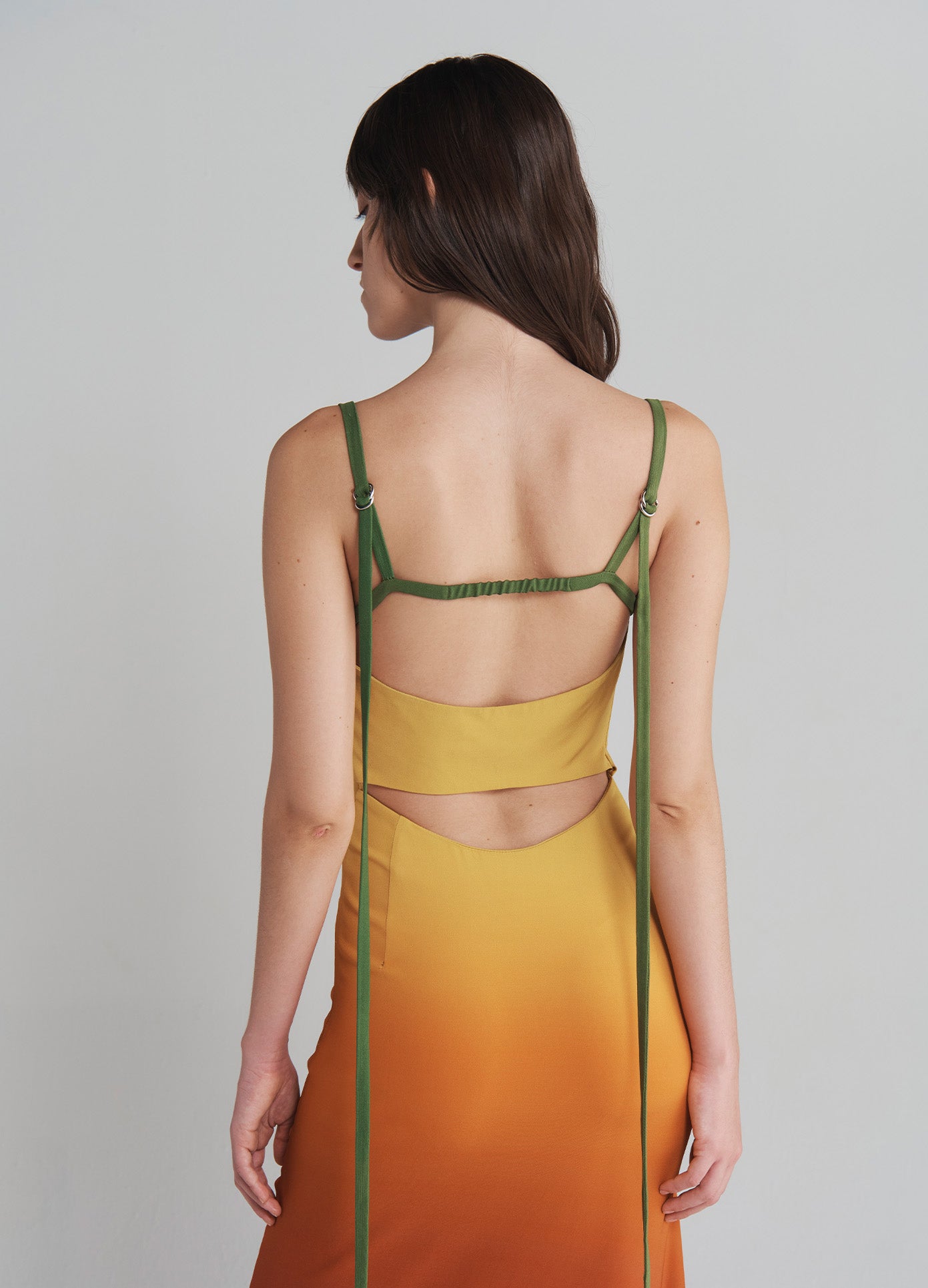 MONSE Back Cut Out Ombré Jersey Dress in Rust Ombré on model back view