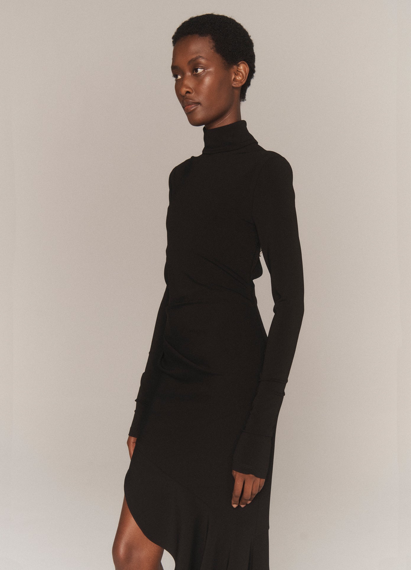 MONSE Backless Draped Midi Dress in black on model lookbook image