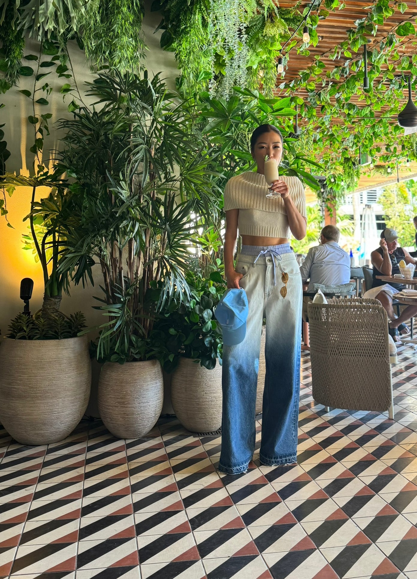 MONSE Bleached Double Waistband Denim in indigo as featured on Laura Kim