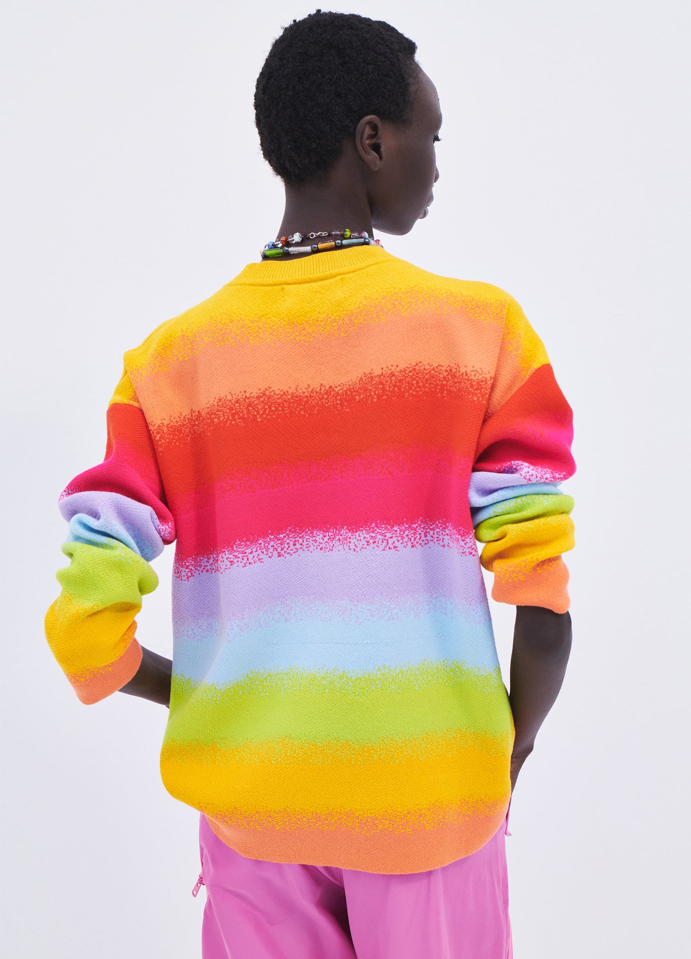 MONSE Blurry Stripe Sweater in Multi Colors on model back view