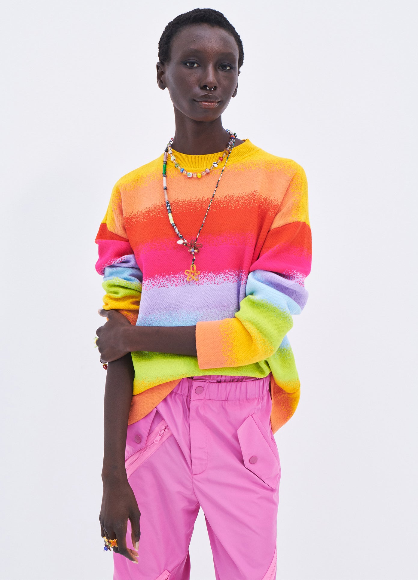 MONSE Blurry Stripe Sweater in Multi Colors on model front view