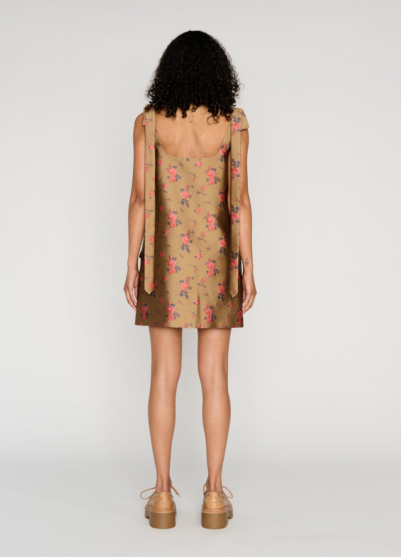 MONSE Cargo Mini Dress in brown on model full back view