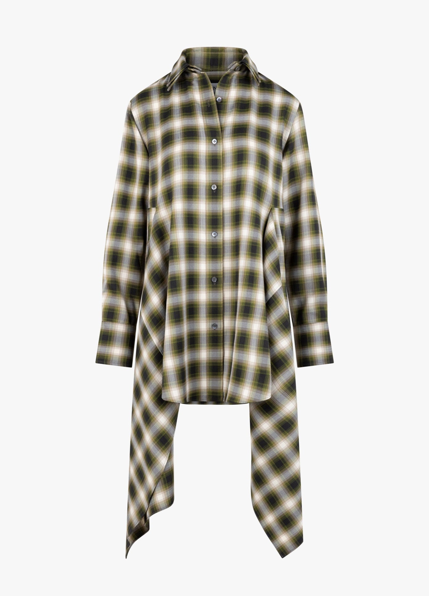 MONSE Cascade Front Shirt Dress in green ghost mannequin image
