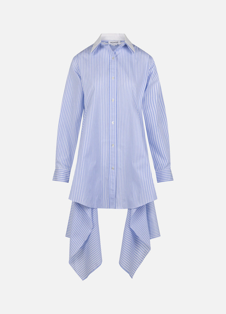 【MONSE】strapped in shirt dress / BLUE Wrap Shirt Dress in Oxford Blue and White