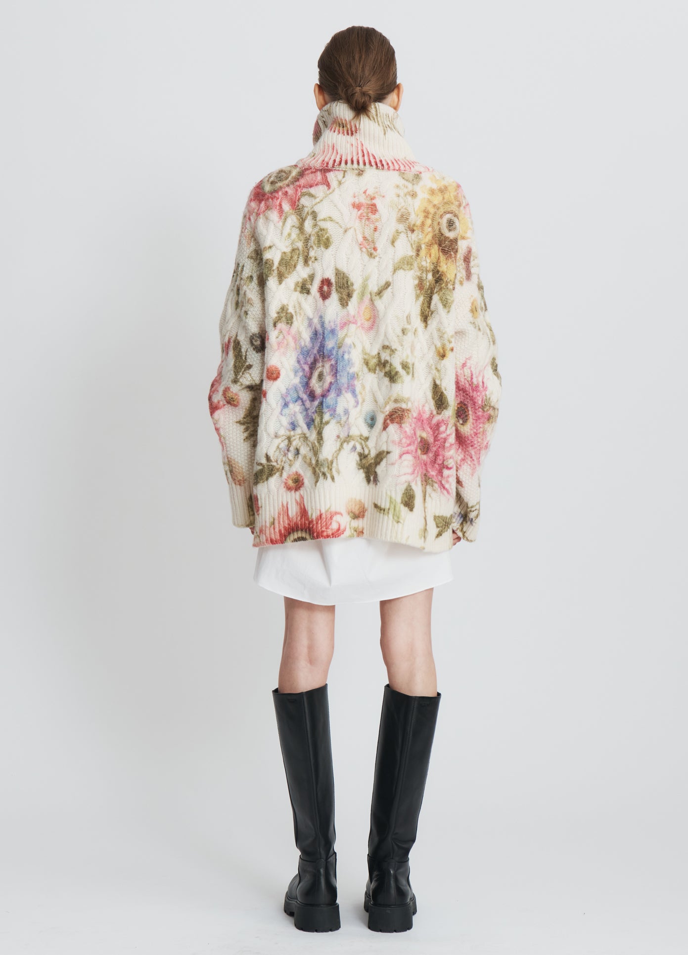 MONSE Chunky Floral Sweater in multi colors on model full back view