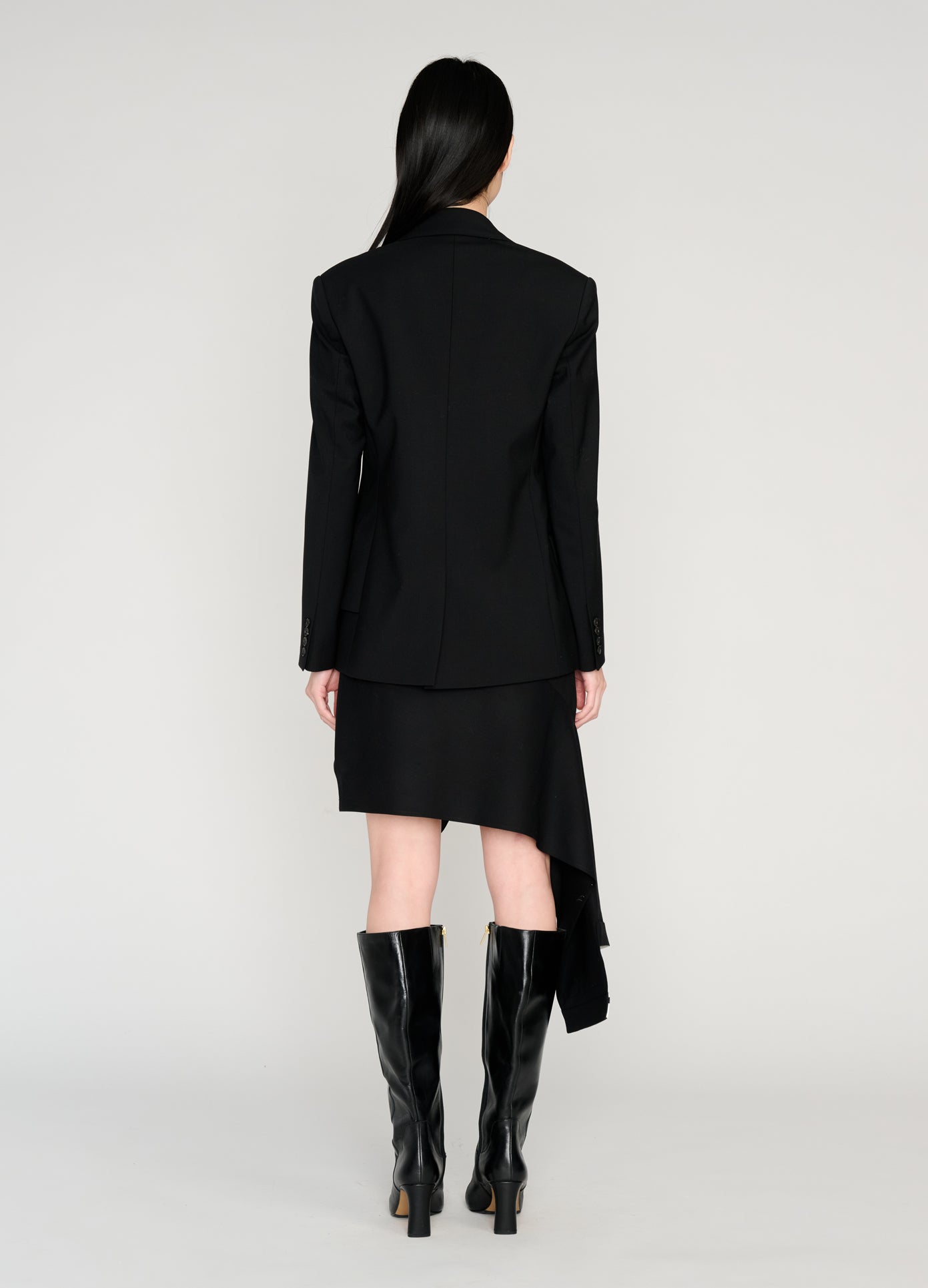 MONSE Combo Cascade Tailored Jacket in black on model full back view