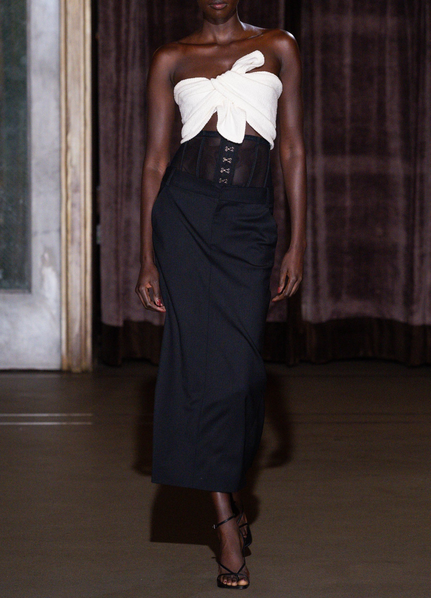 MONSE Corset Pencil Skirt on runway model front view