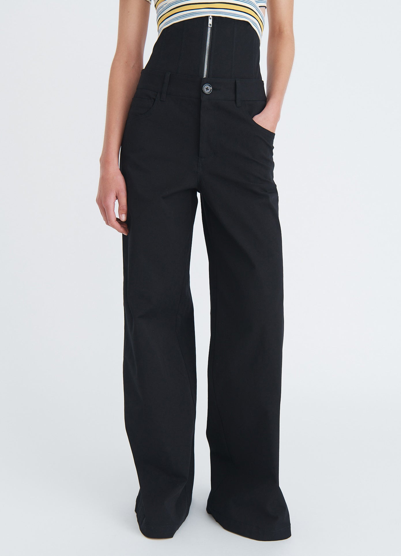MONSE Corset Twill Trouser in black on model front detail view
