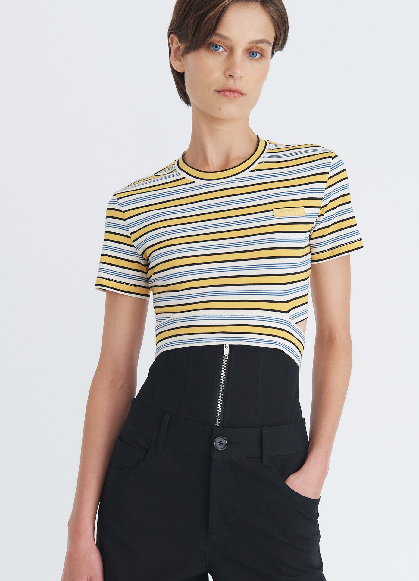 MONSE Corset Twill Trouser in black on model front view