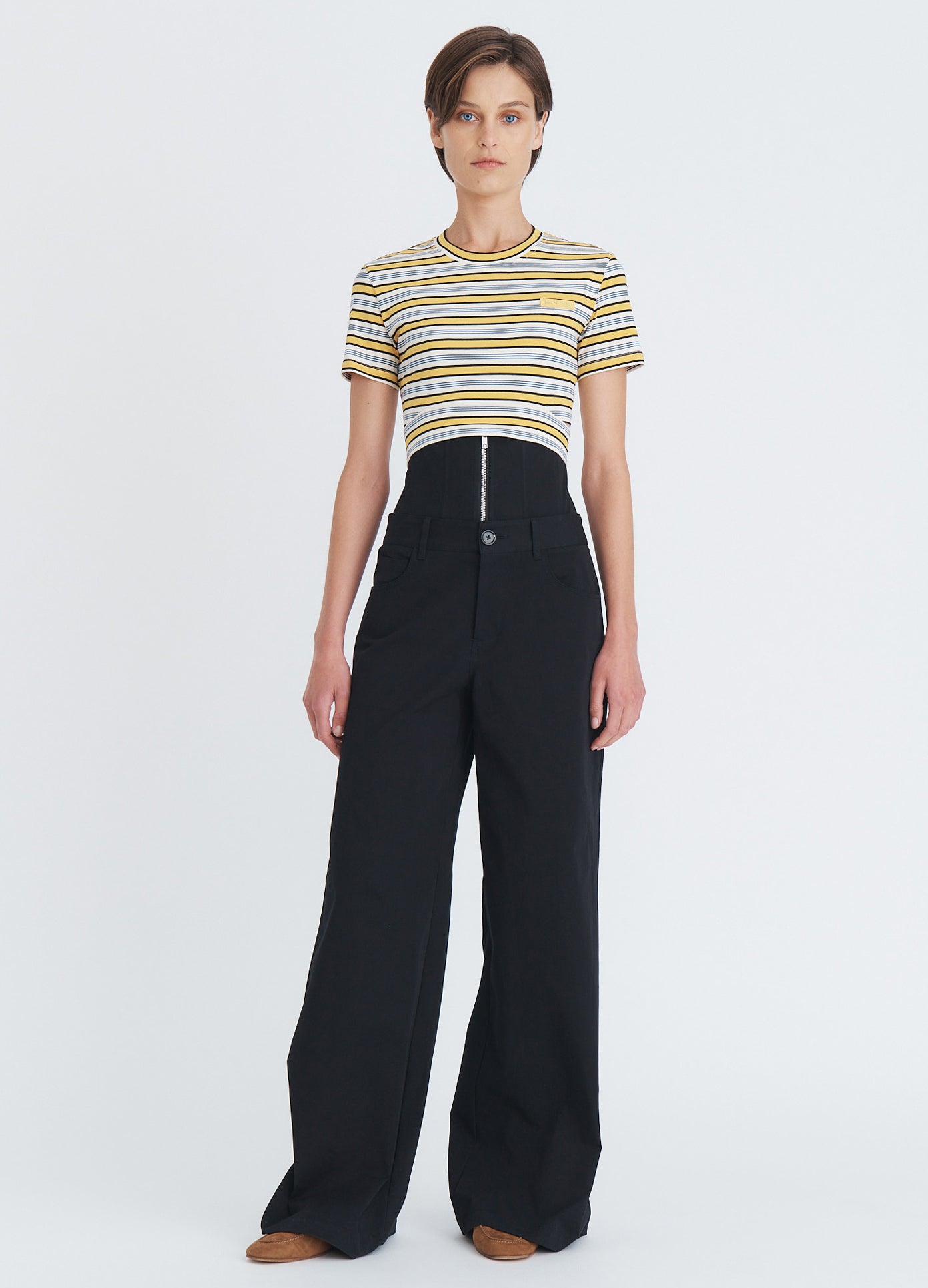 MONSE Corset Twill Trouser in black on model full front view