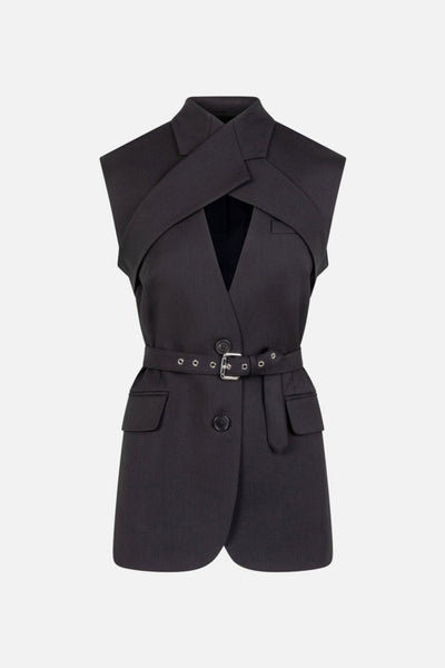 Sleeveless Criss Cross Jacket in Black – MONSE