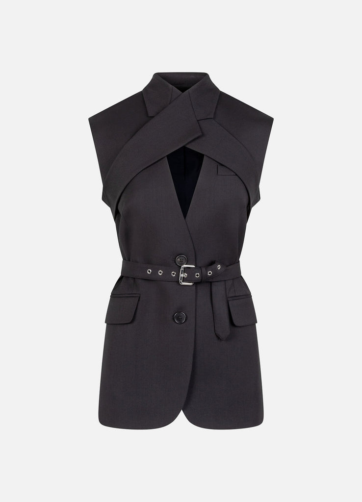Sleeveless Criss Cross Jacket in Black