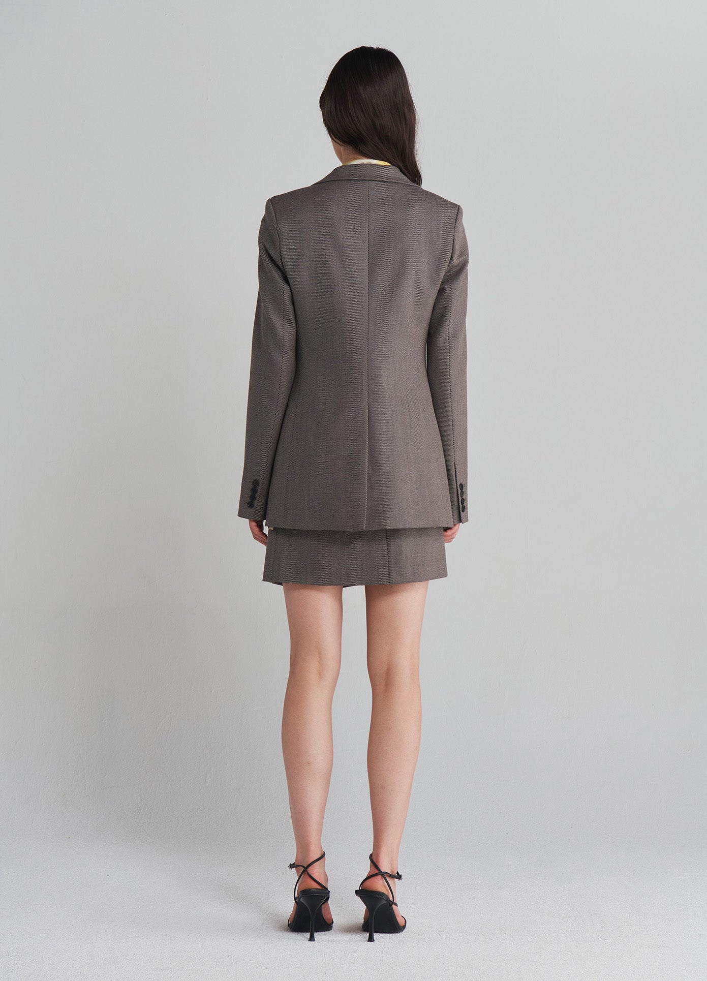 MONSE Criss Cross Front Jacket in Taupe on model full back view