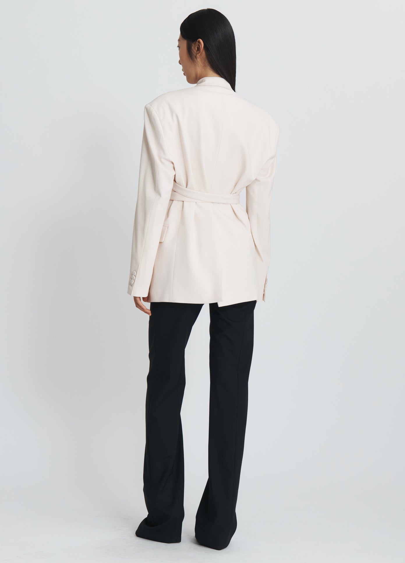 MONSE Criss Cross Jacket in ivory on model full back view