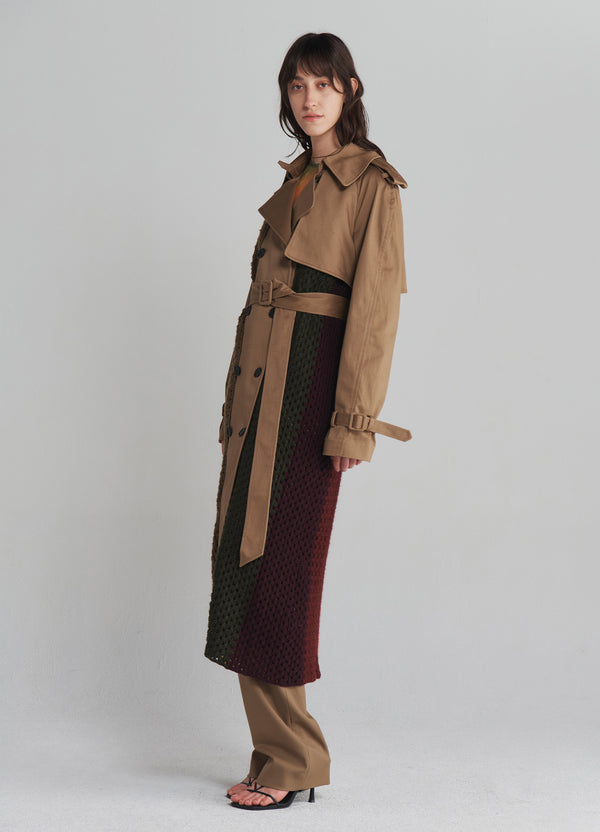 Maelle Khaki Cropped Trench Jacket & Skirt Matching Set