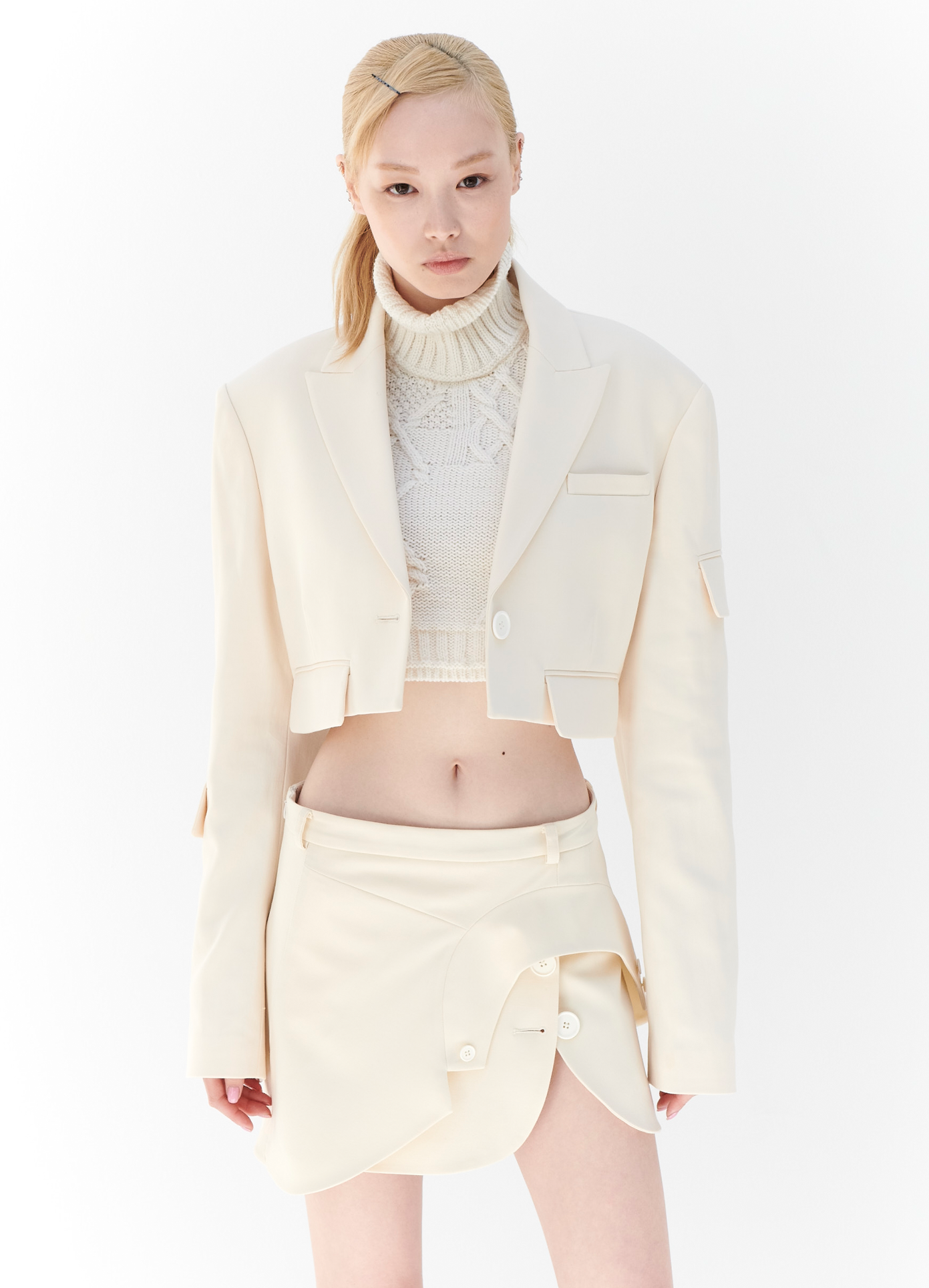 MONSE Cropped Jacket in Ivory on model full front view