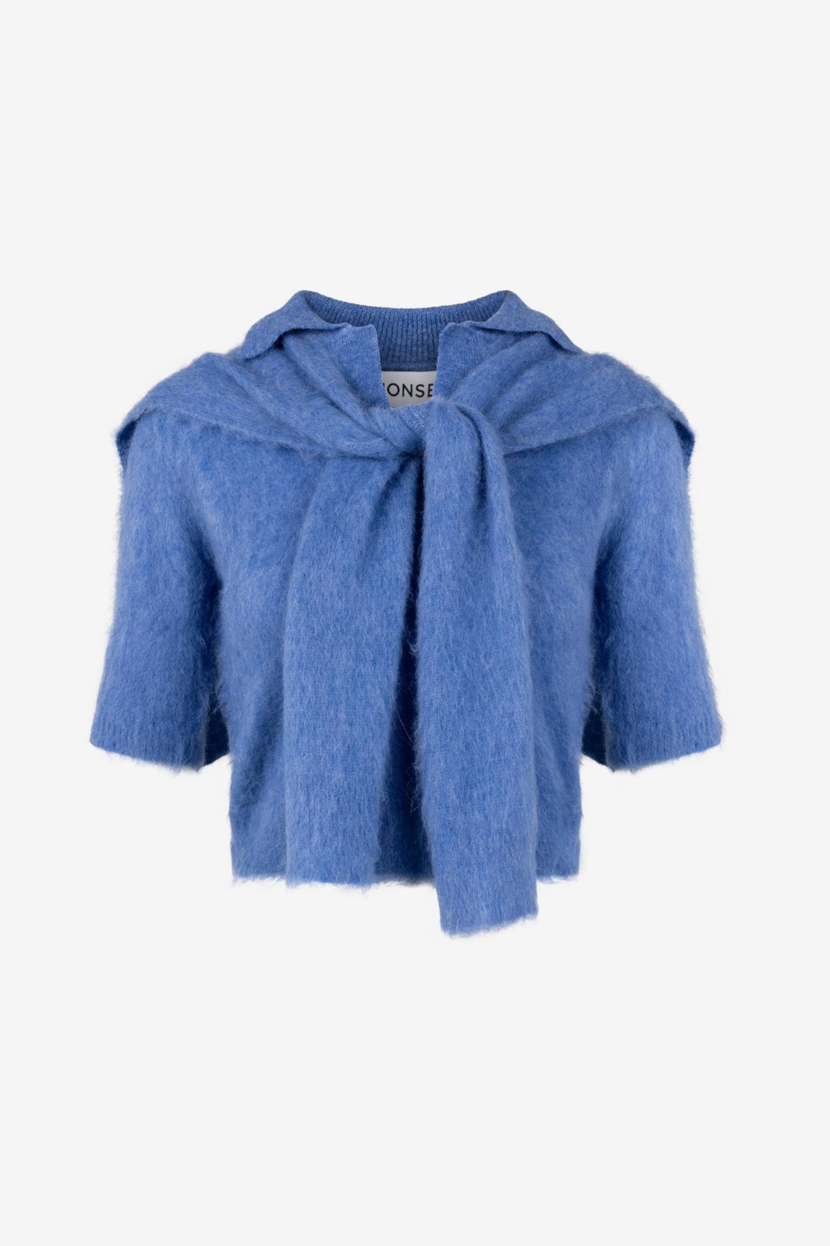 Cropped Polo Knit With Scarf in Blue – MONSE