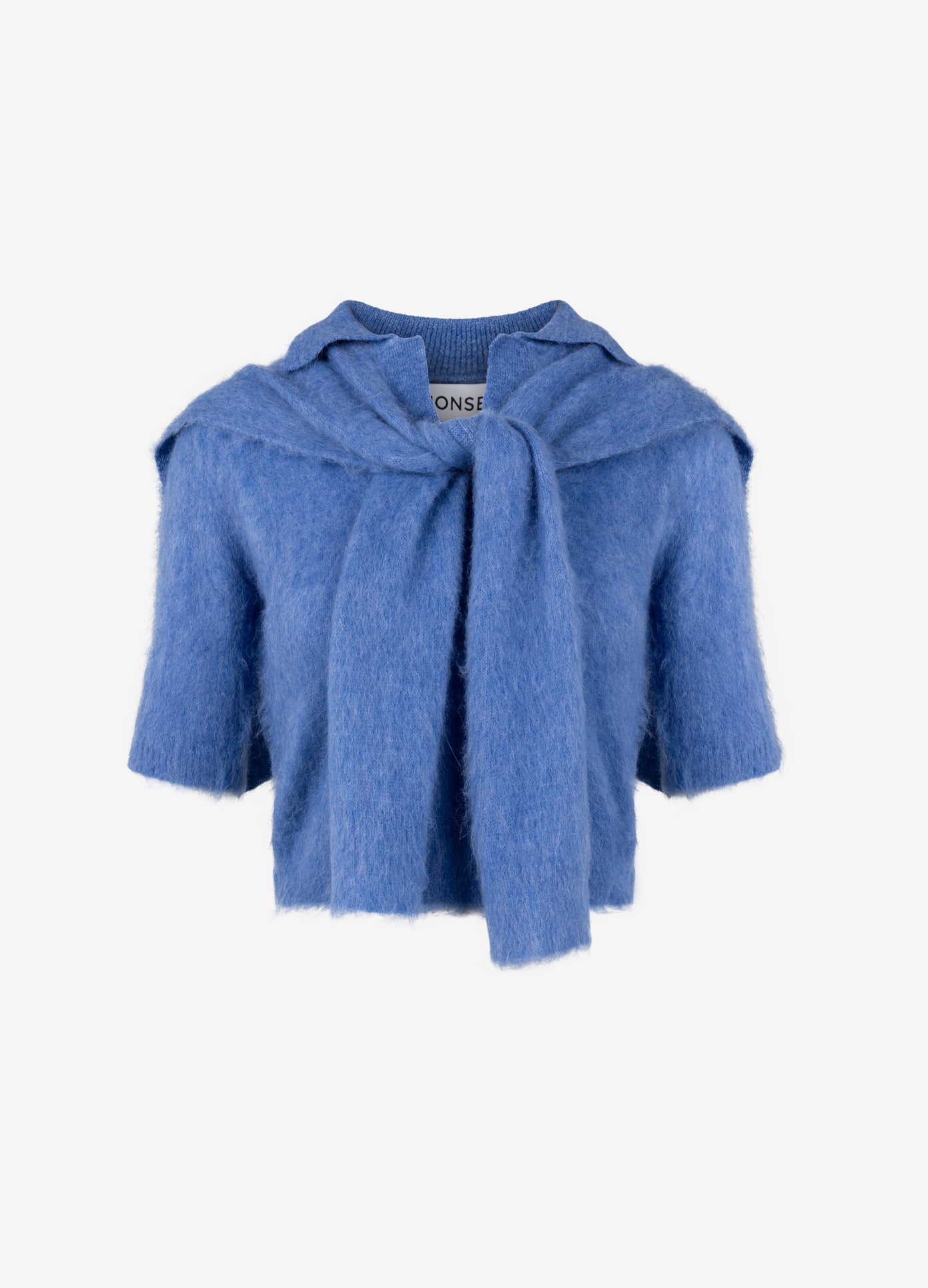 MONSE Cropped Polo Knit With Scarf in blue flat front