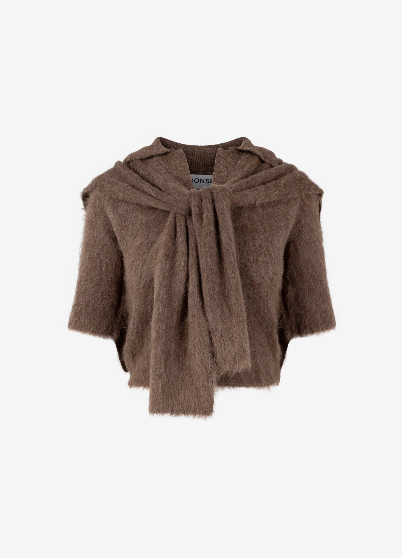 MONSE Cropped Polo Knit With Scarf in brown flat front