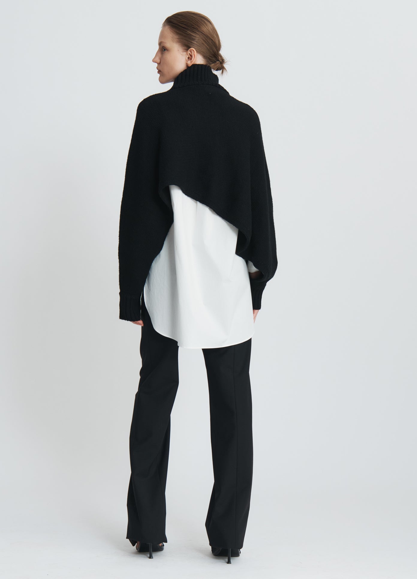 MONSE Cropped Sweater Bib in black on model full back view