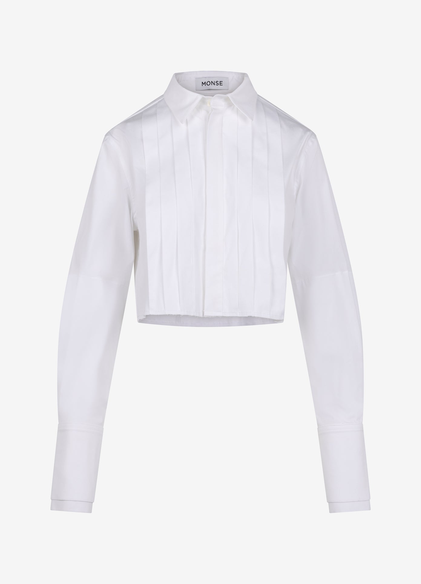 MONSE Cropped Tuxedo Shirt in ivory flat front