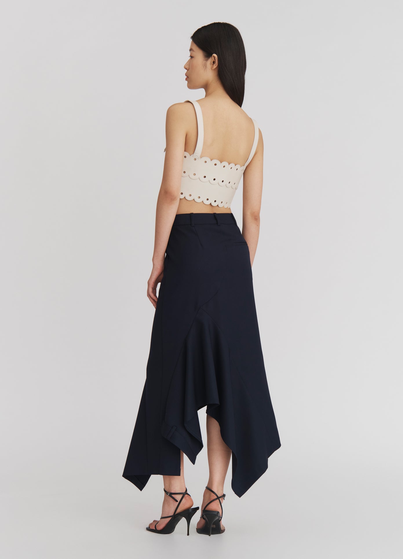 MONSE Deconstructed Cascade Skirt in Midnight on model full back view