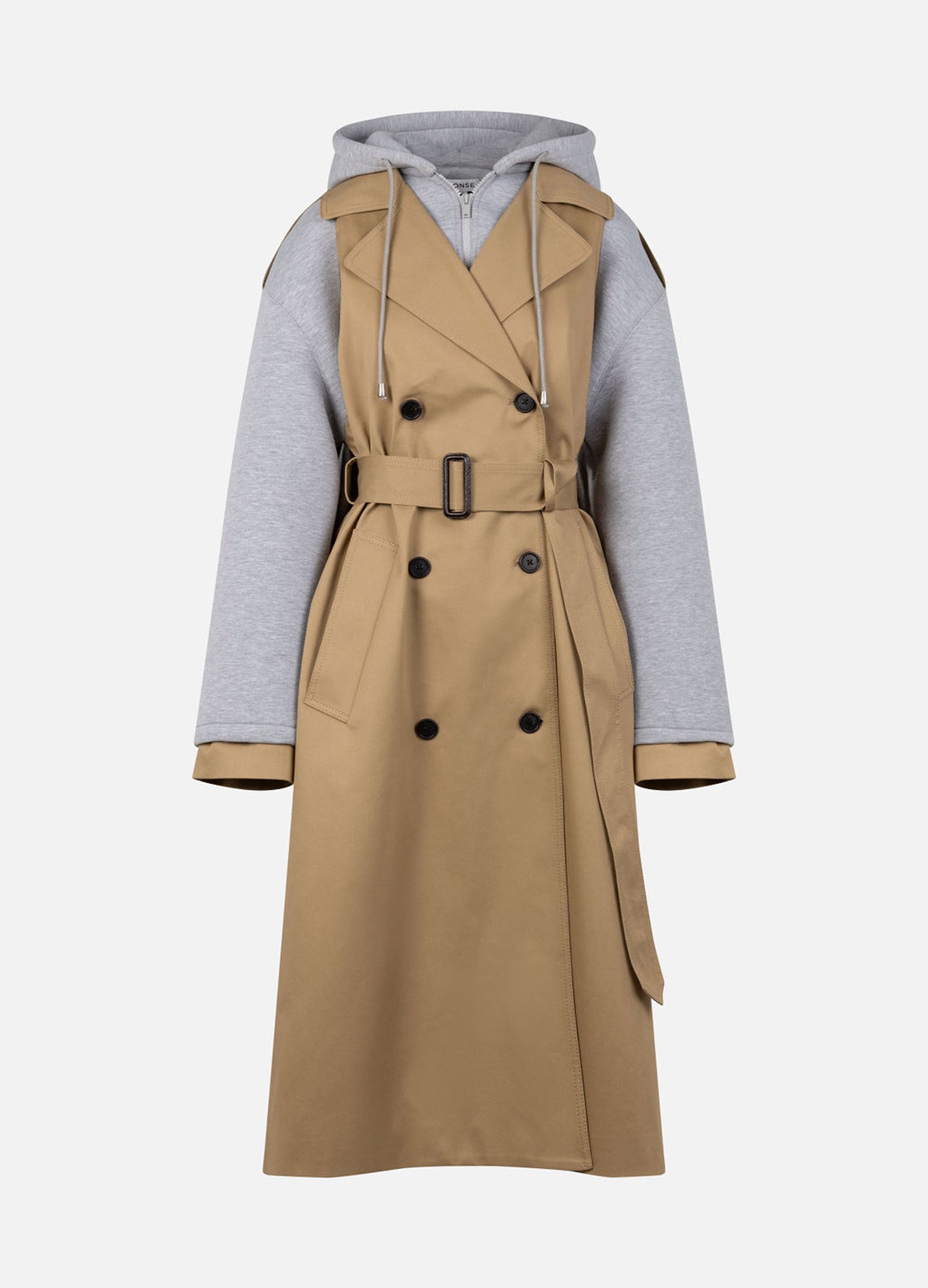 MONSE Deconstructed Combo Trench Jacket in khaki flat front