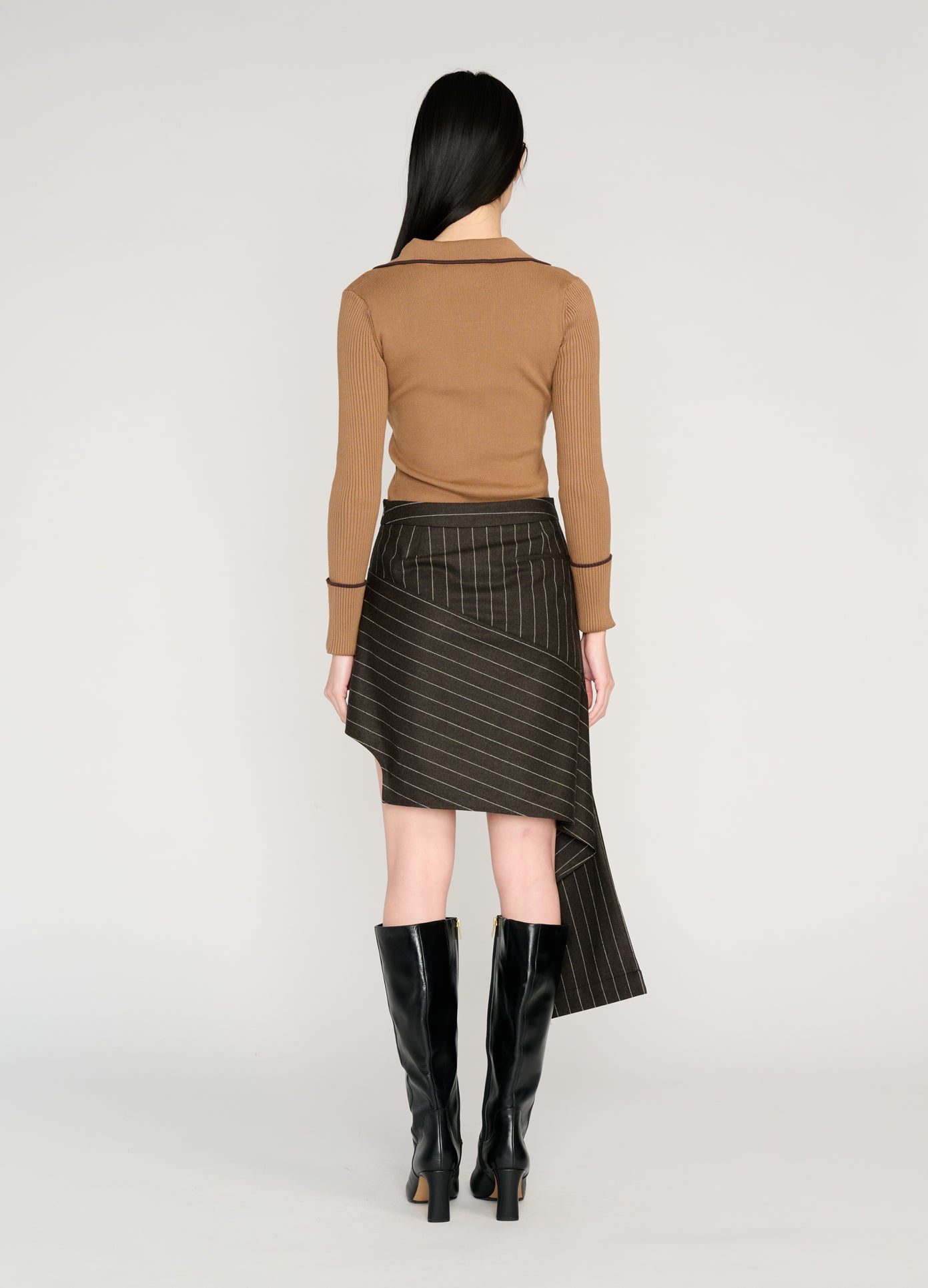 MONSE Deconstructed Pajamas Skirt in brown on model full back view