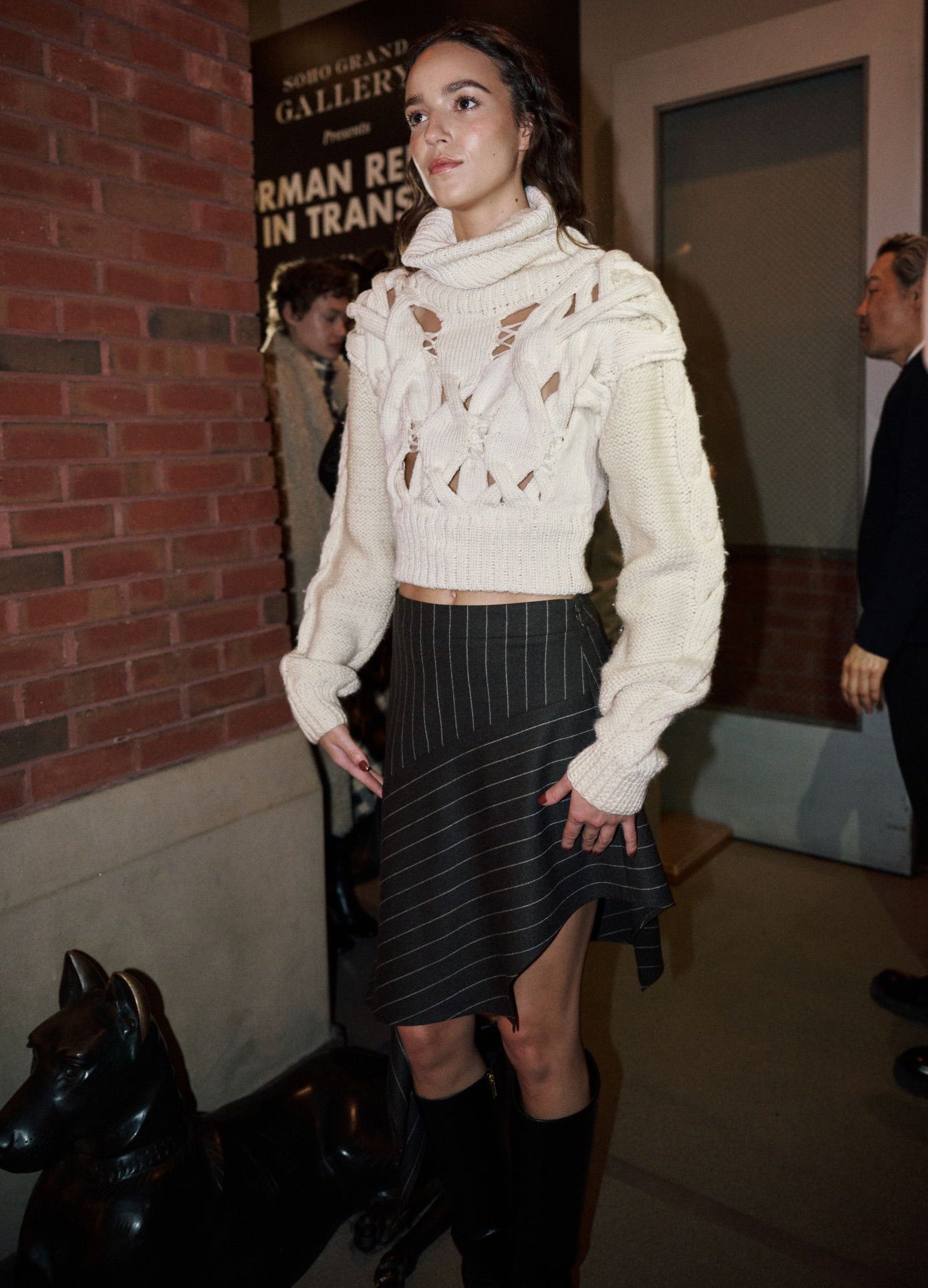 MONSE Deconstructed Pajamas Skirt in brown on runway model backstage