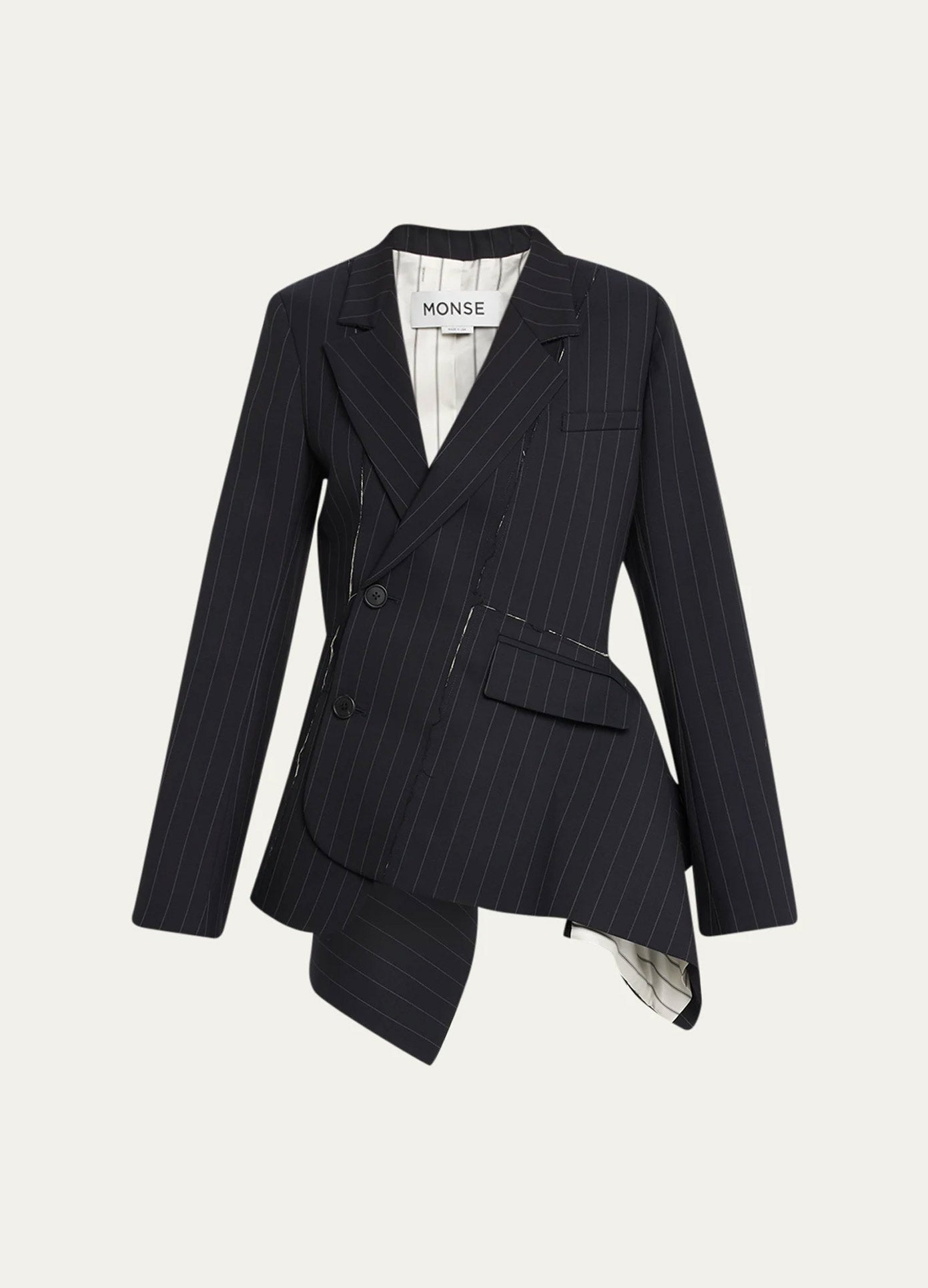 MONSE Deconstructed Slashed Jacket in Pinstripe Midnight flat front
