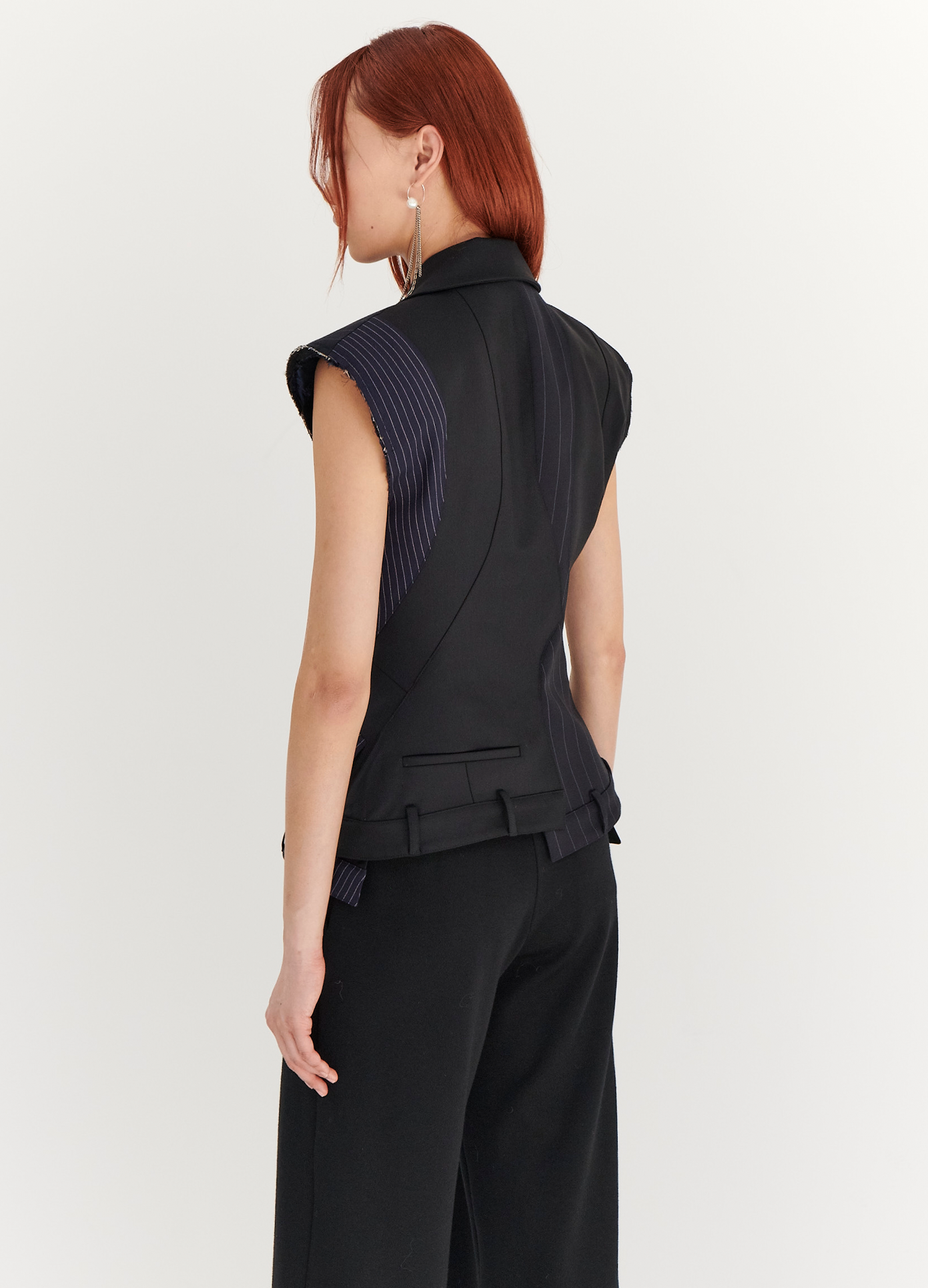 MONSE Deconstructed Sleeveless Jacket in Midnight on model back view