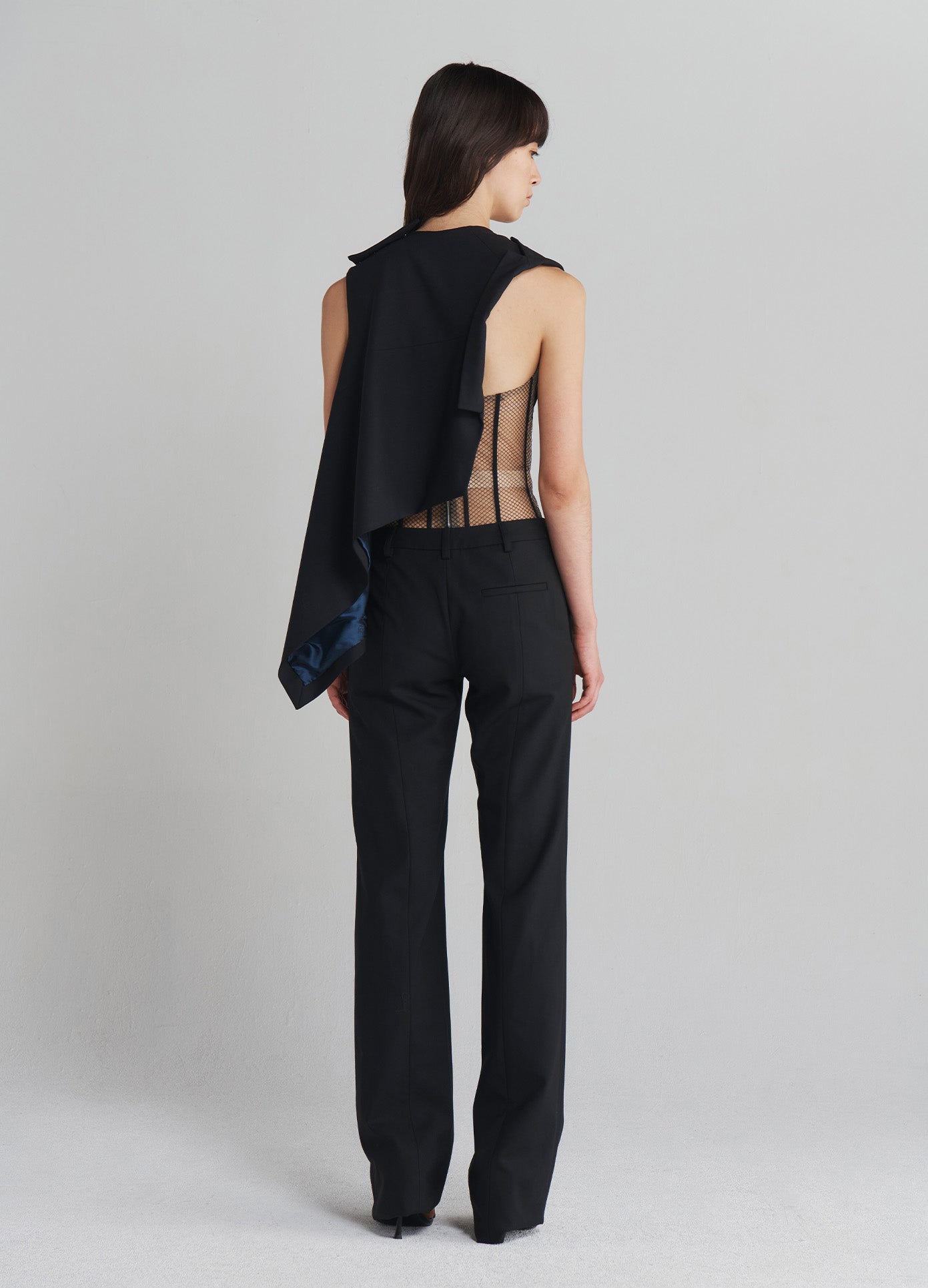 MONSE Deconstructed Tailored Top in Black on model full back view