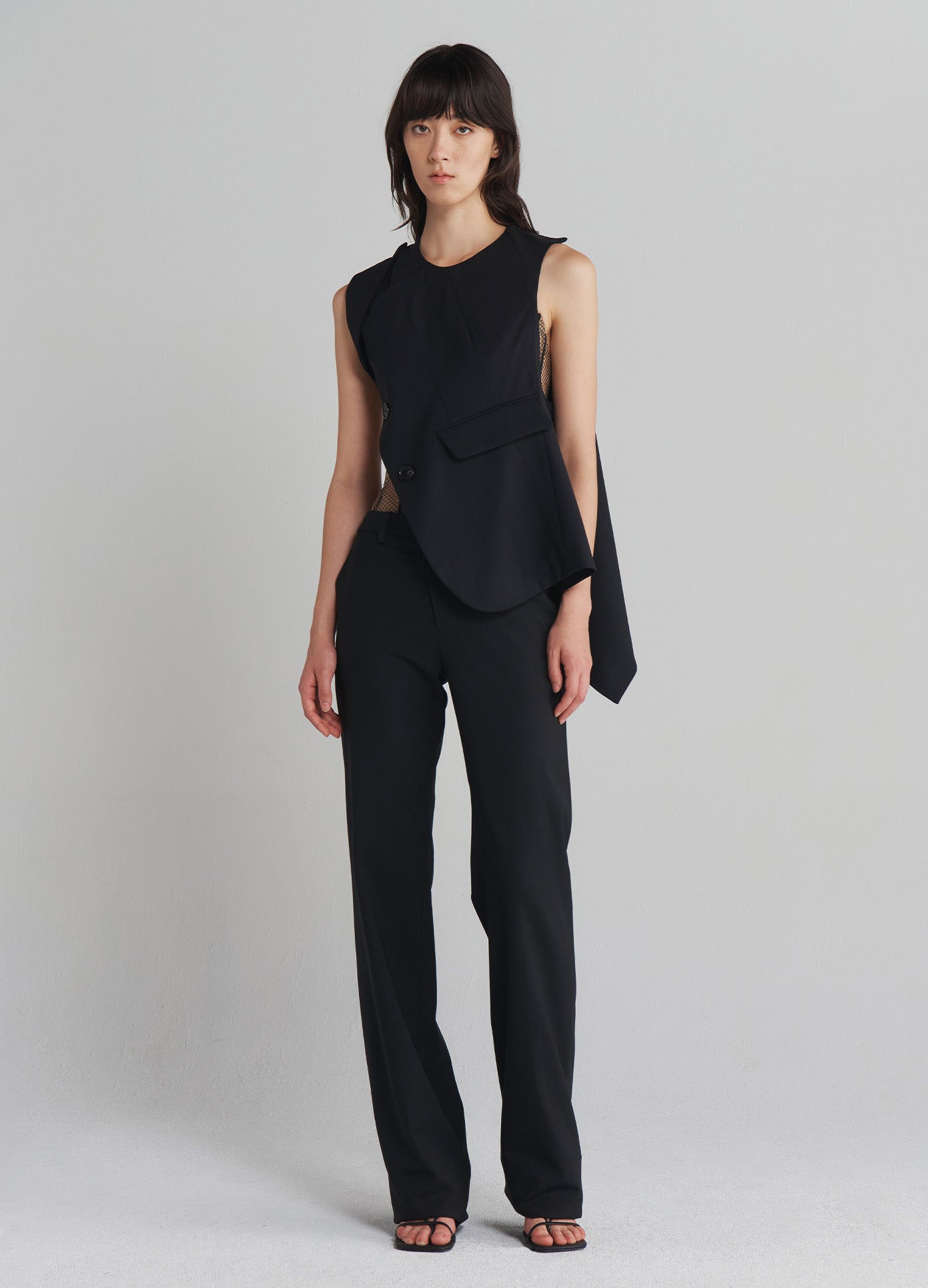 MONSE Deconstructed Tailored Top in Black on model full front view