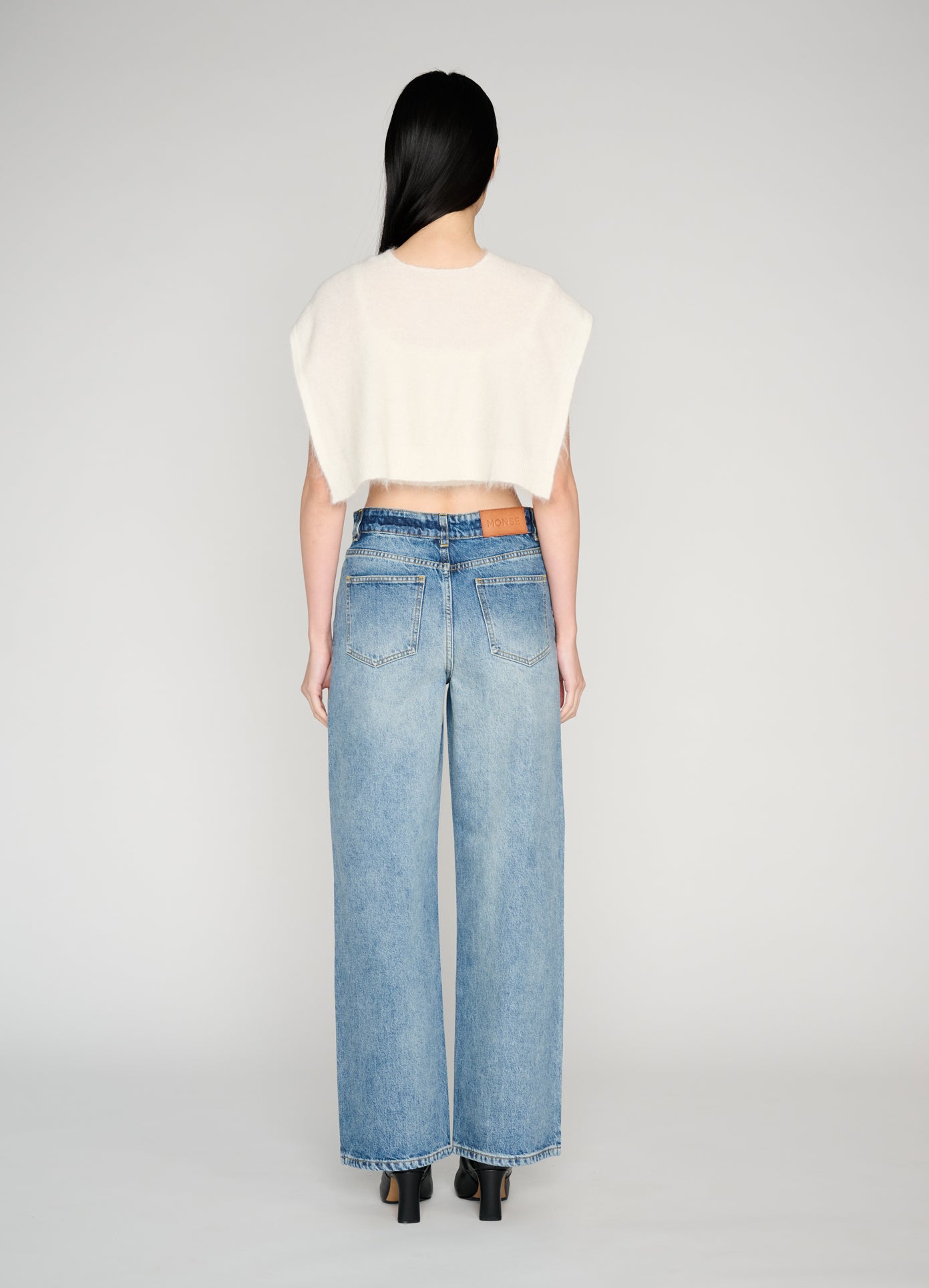 MONSE Denim Jean With Crystal Studs in indigo on model full back view